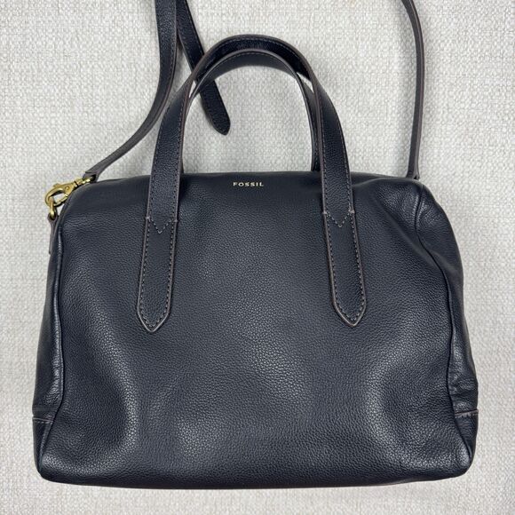Fossil Sydney Satchel Black Leather Crossbody Bag Medium Handbag - Picture 2 of 16